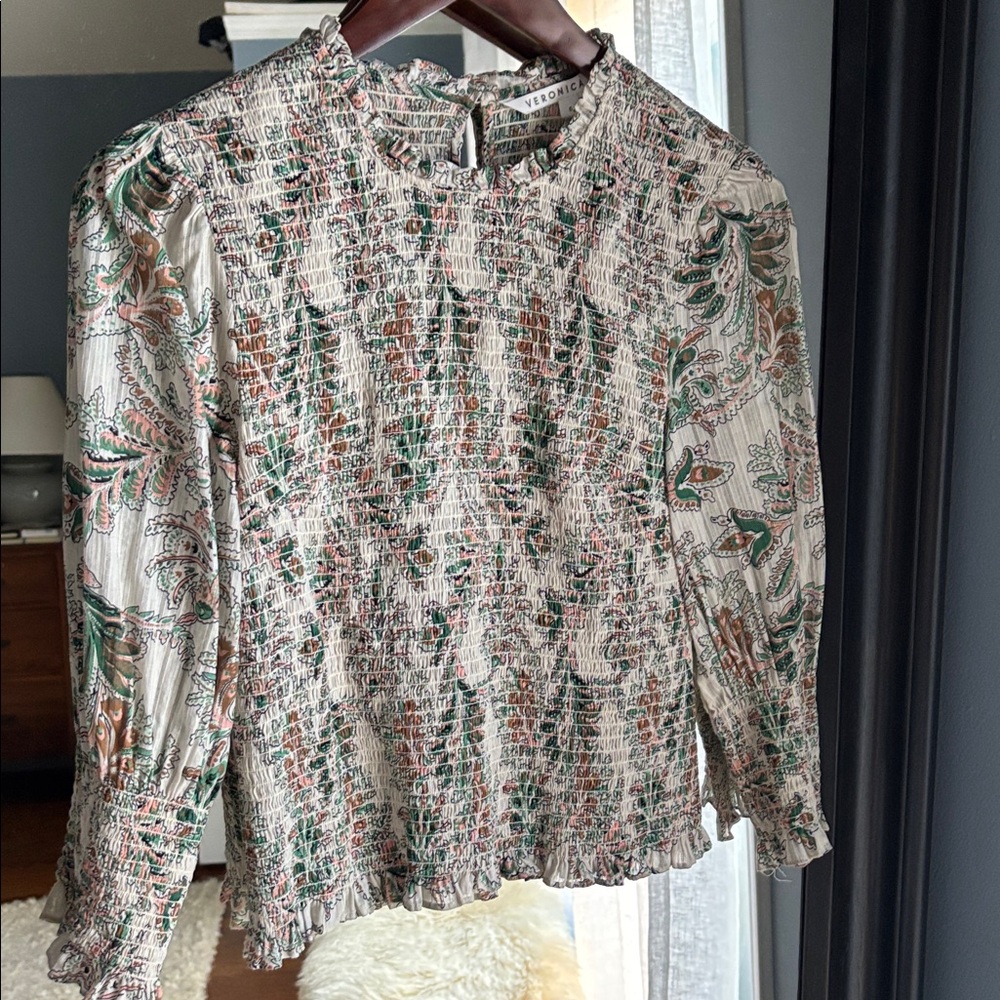 Veronica Beard Kali Smocked Cotton Blouse